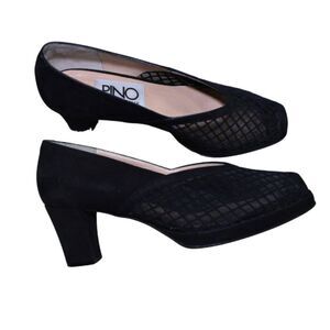 Pino VTG Black Peep Toe Heels Size 8.5 Mesh Slip-On Made in Italy Chic
